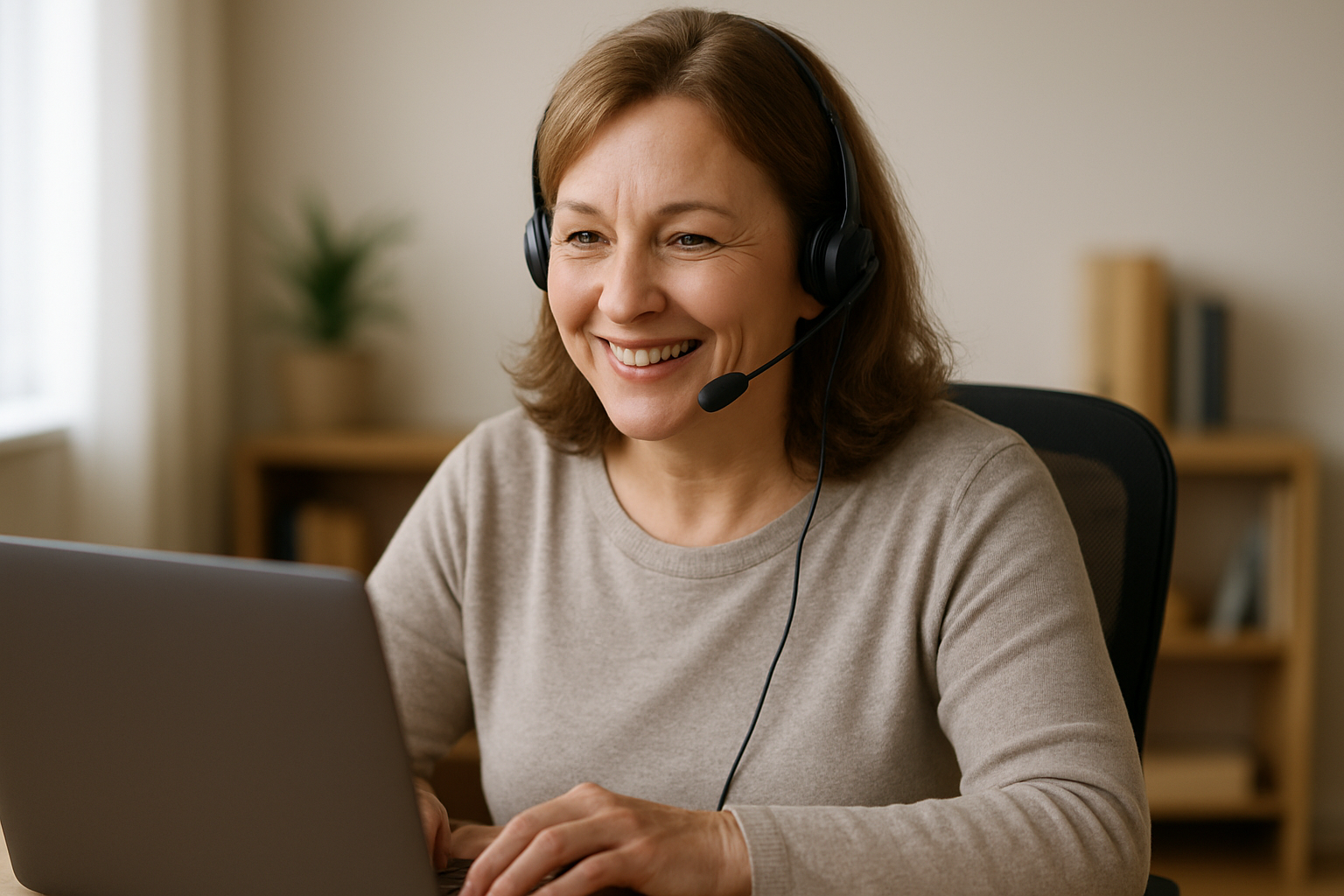Person working remotely with a headset, part of the Ready and Independent stages of the pathway